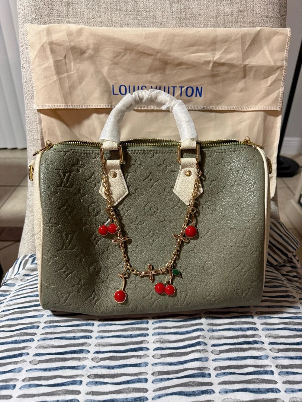 Olive Green & White Leather Satchel